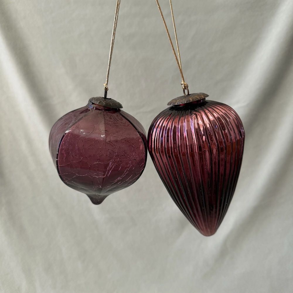 Purple Blown Glass Kugel Ball Christmas Ornament Set Of 6 - Picture 7 of 9